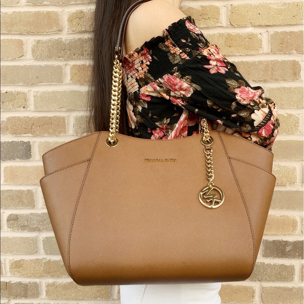 Gaby’sBags👜💕-Michael Kors Chain Tote Brown - Picture 1 of 5